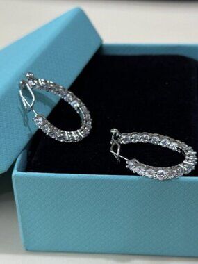 Tiffany & Co. Full Pavé Diamond Hoop Earrings, Excellent Condition, With Box